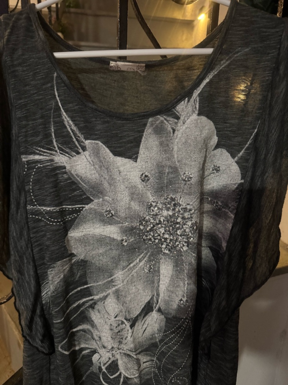 Women’s Dark Gray Floral Scoop Neck Top